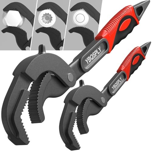 Pipe Wrench Set, 10” and 15” Self Adjusting Wrench 2-Piece Plumbing Tools - Pipe Vise Wrench Basin Wrench for 0.55“-2.48”/14-60mm Standard Nuts, Irregular Nuts, Pipes Use