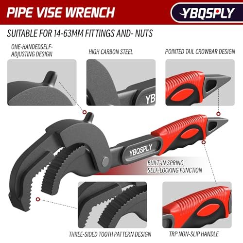 Pipe Wrench Set, 10” and 15” Self Adjusting Wrench 2-Piece Plumbing Tools - Pipe Vise Wrench Basin Wrench for 0.55“-2.48”/14-60mm Standard Nuts, Irregular Nuts, Pipes Use