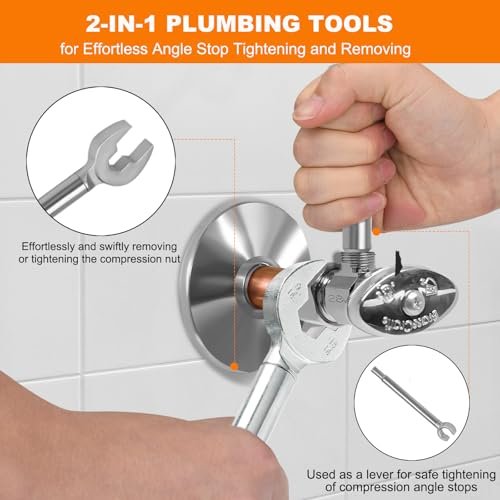 Plumber wrench, 2-in-1 Angle Stop Wrench for Angle Stops, Straight Stops, and Compression Couplings，Plumbing Tools for Faucet Nuts, and Spigots