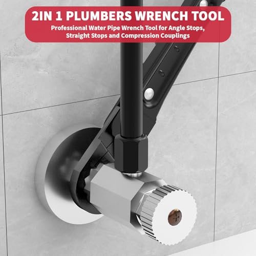 Plumbing Tools, Angle Stop Wrench Angle-On Wrench kit, plumbers wrench Angle Stop Removal Tool for professional plumber Installing New Compression Angle Stop and Removing Compression Ring