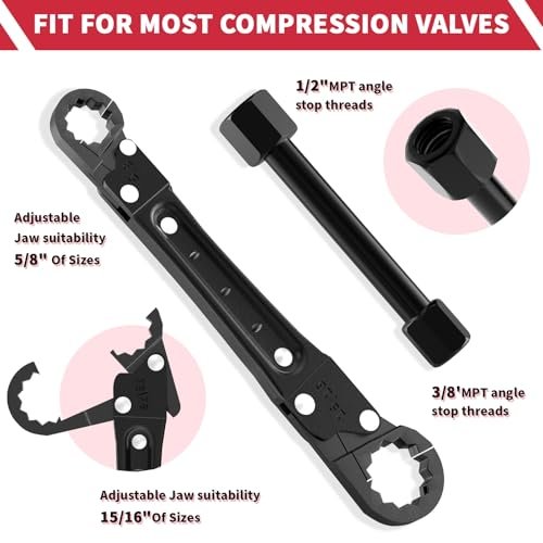 Plumbing Tools, Angle Stop Wrench Angle-On Wrench kit, plumbers wrench Angle Stop Removal Tool for professional plumber Installing New Compression Angle Stop and Removing Compression Ring