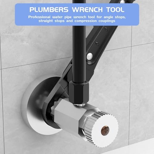 Plumbing Tools, Angle Stop Wrench Angle-On Wrench kit, plumbers wrench Angle Stop Removal Tool for professional plumber Installing with Work Gloves