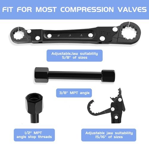 Plumbing Tools, Angle Stop Wrench Angle-On Wrench kit, plumbers wrench Angle Stop Removal Tool for professional plumber Installing with Work Gloves