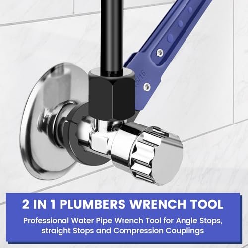 Plumbing Tools, Angle Stop Wrench Angle-On Wrench kit, Professional Plumbers wrench Angle Stop Removal Tool for Installing New Compression Angle Stop and Removing the Compression Ring