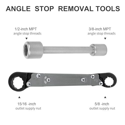 Plumbing Tools Angle Stop Wrench Kit – Adjustable Wrench Professional Plumber Tools for Installing New Compression Angle Stops and Removing Compression Rings-Silver Tool Kit