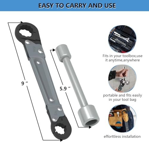 Plumbing Tools Angle Stop Wrench Kit – Adjustable Wrench Professional Plumber Tools for Installing New Compression Angle Stops and Removing Compression Rings-Silver Tool Kit