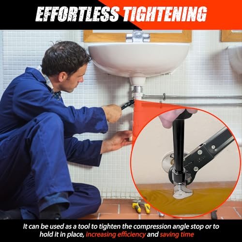 Plumbing Tools, Angle Stop Wrench Kit, Plumbing Wrench. New Compression Angle Stop and Removing the Compression Ring Professional Plumbing Toolset For Easy Angle Stop And Supply Nut Installation