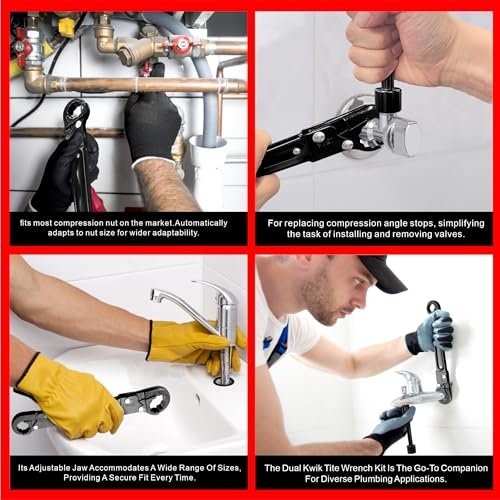 Plumbing Tools, Angle Stop Wrench Kit, Plumbing Wrench. New Compression Angle Stop and Removing the Compression Ring Professional Plumbing Toolset For Easy Angle Stop And Supply Nut Installation
