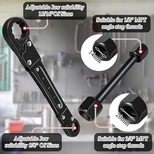 Ponpon Angle Stop Wrench Kit, Plumbing Tools, Angle-on Plumber Wrench for Quick And Hassle-Free Angle Stop And Supply Nut Installations(Black-A)