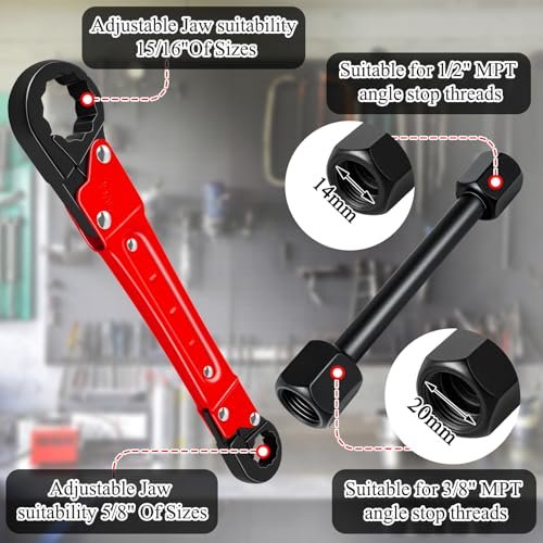 Ponpon Angle Stop Wrench Kit, Plumbing Tools, Angle-on Plumber Wrench for Quick And Hassle-Free Angle Stop And Supply Nut Installations(Red-A)