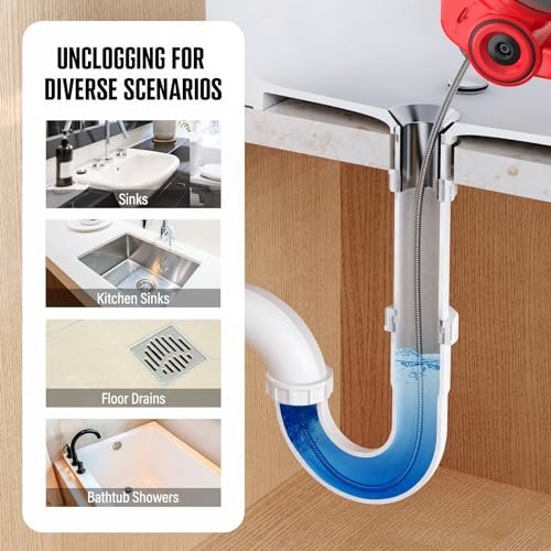 POPULO 20V Cordless Electric Drain Auger-Efficient 25Ft Auto-Feed Drain Snake with Replaceable Cable,2.0Ah Battery,Charger,Storage Bag & Gloves for Kitchen,Bathroom,Shower Pipes (3/4"-2")"