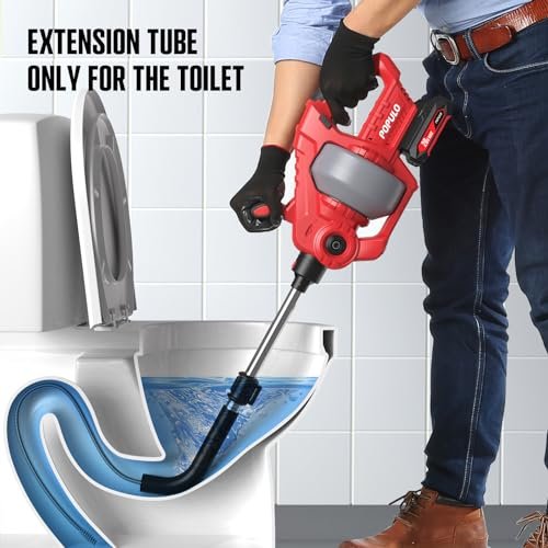POPULO 20V Cordless Electric Drain Snake, 25Ft Replaceable Cable with 2.0Ah Battery, Extension Tube & Charger, Snake Drain Clog Remover Tool for Toilet, Floor Drain, Sink and Shower 3/4"-2" Pipe