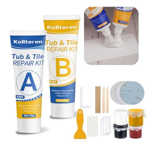 Porcelain Repair Kit, Fiberglass Tub Repair Kit, Bathtub Patch Repair Kit for Any Cracks Chips, Quickly Repair Resin, Ceramic, Marble Shower Sink, Acrylic Quartz Countertop, with Yellow Paint