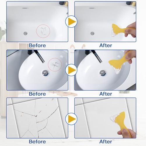 Porcelain Repair Kit, Fiberglass Tub Repair Kit, Bathtub Patch Repair Kit for Any Cracks Chips, Quickly Repair Resin, Ceramic, Marble Shower Sink, Acrylic Quartz Countertop, with Yellow Paint