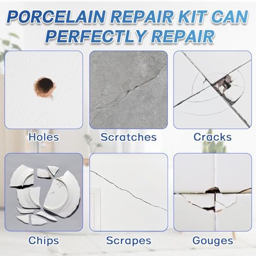 Porcelain Repair Kit, Fiberglass Tub Repair Kit, Bathtub Patch Repair Kit for Any Cracks Chips, Quickly Repair Resin, Ceramic, Marble Shower Sink, Acrylic Quartz Countertop, with Yellow Paint