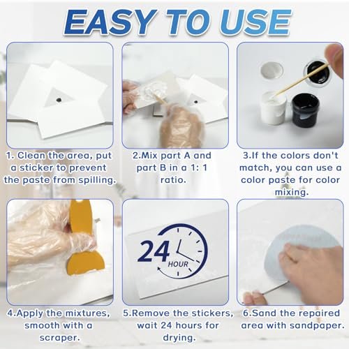 Porcelain Repair Kit, Fiberglass Tub Repair Kit, Bathtub Patch Repair Kit for Any Cracks Chips, Quickly Repair Resin, Ceramic, Marble Shower Sink, Acrylic Quartz Countertop, with Yellow Paint