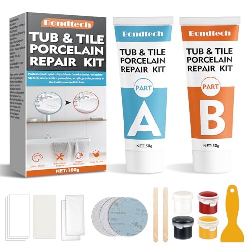 Porcelain Repair Kit, White Bathtub & Tile Repair Kit, for Tub, Enamel, Fiberglass, Acrylic, Porcelain, Ceramic, Marble, Granite, Chips, Dents, Cracks, Hole