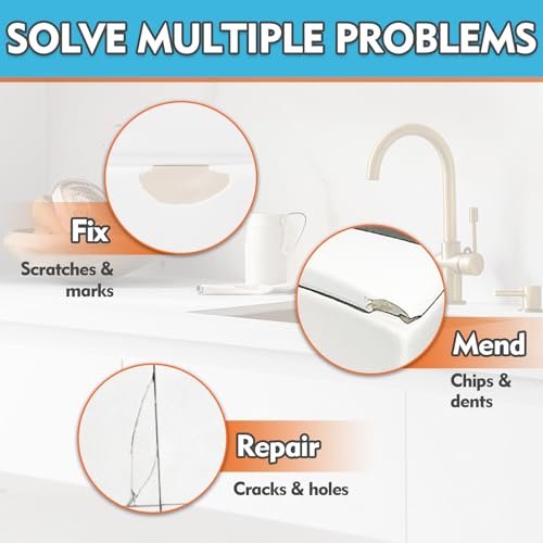 Porcelain Repair Kit, White Bathtub & Tile Repair Kit, for Tub, Enamel, Fiberglass, Acrylic, Porcelain, Ceramic, Marble, Granite, Chips, Dents, Cracks, Hole