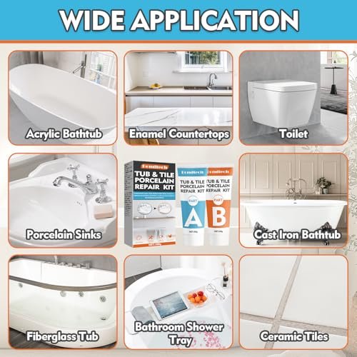 Porcelain Repair Kit, White Bathtub & Tile Repair Kit, for Tub, Enamel, Fiberglass, Acrylic, Porcelain, Ceramic, Marble, Granite, Chips, Dents, Cracks, Hole