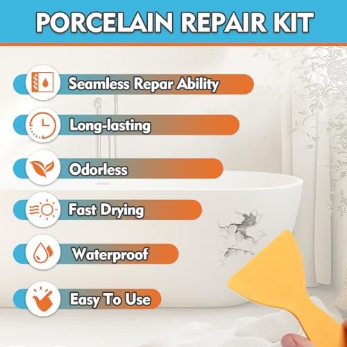 Porcelain Repair Kit, White Bathtub & Tile Repair Kit, for Tub, Enamel, Fiberglass, Acrylic, Porcelain, Ceramic, Marble, Granite, Chips, Dents, Cracks, Hole