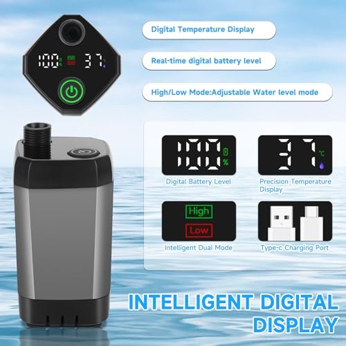 Portable Shower for Camping, Rechargeable Camping Shower Pump with LED Display of Battery Level and Temperature