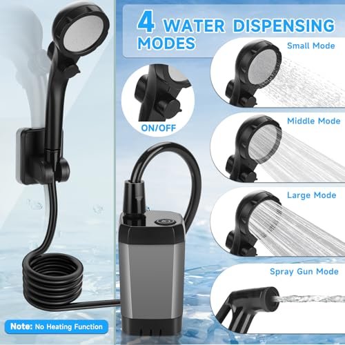 Portable Shower for Camping, Rechargeable Camping Shower Pump with LED Display of Battery Level and Temperature