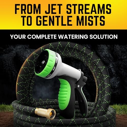 PowerFlow Garden Hose, NON-EXPANDABLE 25 Feet Premium Quality Stainless Steel Metal Water Hose with Durable Fabric Skin, Hose For Commercial, Residential Use, Bonus 10-way Spray Nozzle (25 Ft, Black)