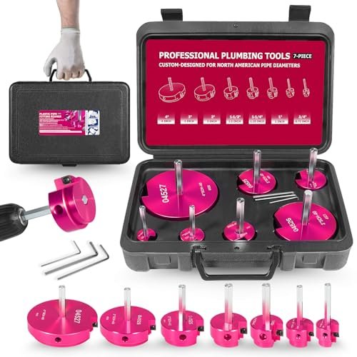 Premium 7Pcs PVC Pipe Reamer Kit For 1/2" Drills- Includes 3/4", 1", 1-1/4", 1-1/2", 2", 3", 4" Compatible with Standard 1/2" Drills,For SCH40 PVC, ABS PVC Pipe,CPVC Perfect for Plumbing Repairs