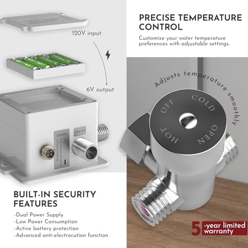 PRIMSOPH Automatic Motion Sensor Hands Free Electronic Infrared Smart Commercial Touchless Bathroom Sink Faucet with Cover Plate Temperature Mixer Battery or Plug-in Powered Chrome