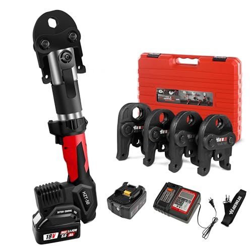 Pro Press Copper Crimper Propress Tool with 4 Jaws 1/2", 3/4", 1",1-1/4", Battery Powered Crimping Tool 42KN for US Standard Copper Pipe or Stainless Steel Tube, Suitable for Plumber(HZT-50B)