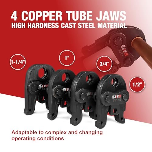 Pro Press Copper Crimper Propress Tool with 4 Jaws 1/2", 3/4", 1",1-1/4", Battery Powered Crimping Tool 42KN for US Standard Copper Pipe or Stainless Steel Tube, Suitable for Plumber(HZT-50B)