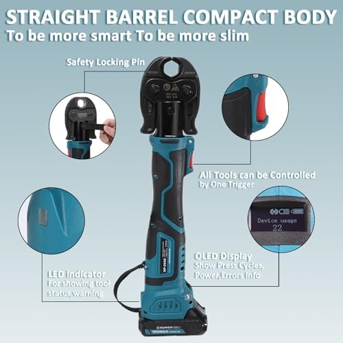 Pro Press Copper Crimper Tool with 3 Pro Press Jaws 1/2” 3/4“ 1” US Standard for Copper,Pro Press Tool for Copper Pipe with Brushless Motor 18V Electric Pipe Crimping Tool with 2pcs 2Ah Battery
