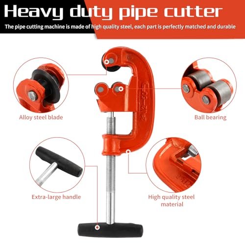 Professional Pipe Cutter Tool for 1-3" Pipes,Heavy Duty Metal Tube Cutter to Galvanized Pipe,Ironr, and PipeCopper,Metal Tube Cutter Great With 2 additional blades for Plumbers or Metalworkers