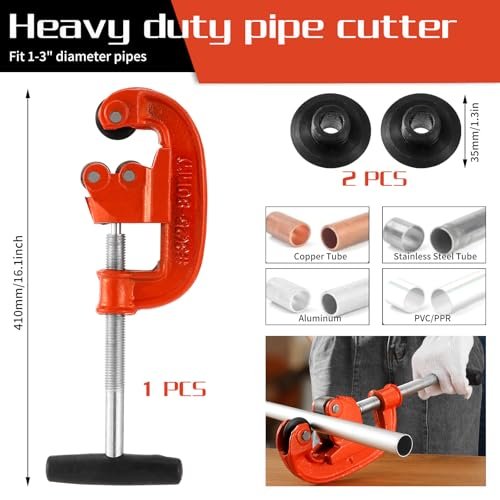 Professional Pipe Cutter Tool for 1-3" Pipes,Heavy Duty Metal Tube Cutter to Galvanized Pipe,Ironr, and PipeCopper,Metal Tube Cutter Great With 2 additional blades for Plumbers or Metalworkers