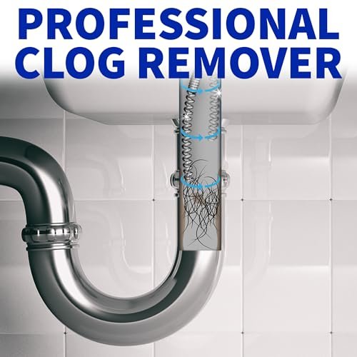 Professional Slow Drain Cleaner and Clog Remover - 10-Foot Metal Snake for Hair, Food, Debris, and Garbage Removal from Pipes, Plumber Tools