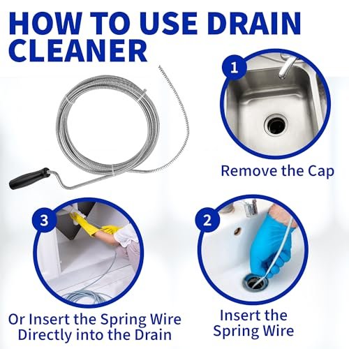 Professional Slow Drain Cleaner and Clog Remover - 10-Foot Metal Snake for Hair, Food, Debris, and Garbage Removal from Pipes, Plumber Tools