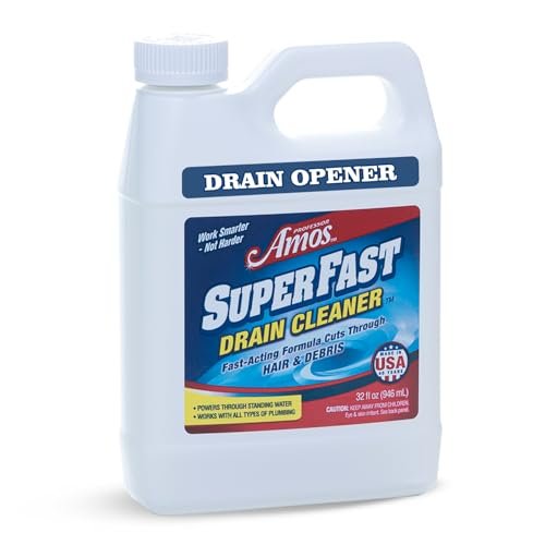 Professor Amos' Superfast Drain Cleaner Dissolve Hair, Grease, Food & Build Up Fast, 4-6 Applications Per Bottle