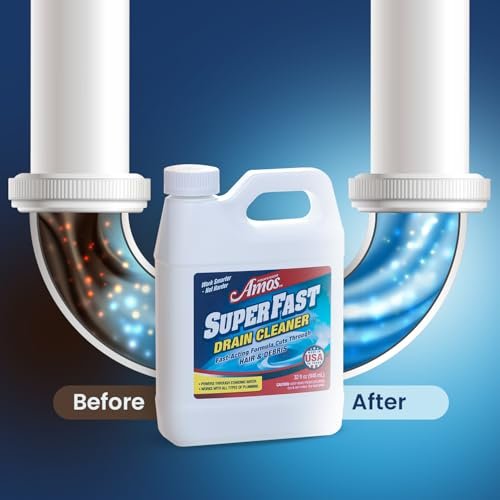 Professor Amos' Superfast Drain Cleaner Dissolve Hair, Grease, Food & Build Up Fast, 4-6 Applications Per Bottle