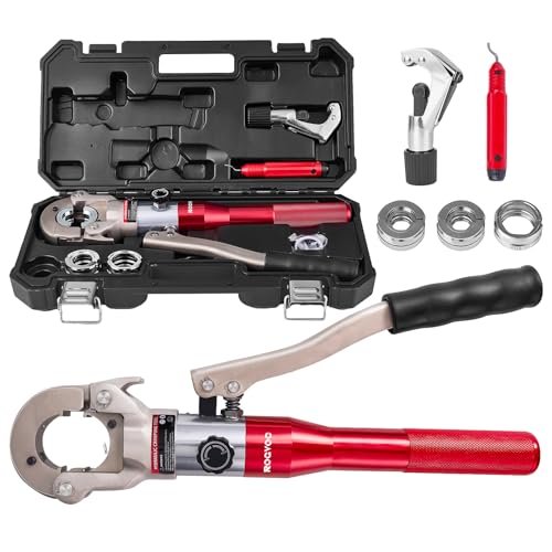 Propress Tool, Hydraulic Pipe Crimping Tool with 1/2, 3/4, 1 Inch Jaw for Copper Tube Press Crimper Pressing Pliers, Pipe Cutter and Deburring Kit