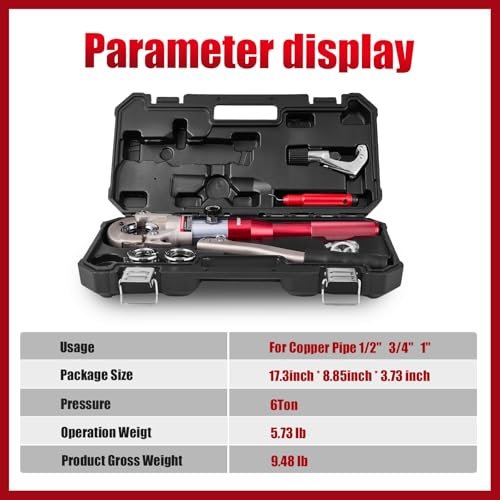 Propress Tool, Hydraulic Pipe Crimping Tool with 1/2, 3/4, 1 Inch Jaw for Copper Tube Press Crimper Pressing Pliers, Pipe Cutter and Deburring Kit