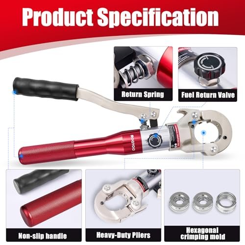 Propress Tool, Hydraulic Pipe Crimping Tool with 1/2, 3/4, 1 Inch Jaw for Copper Tube Press Crimper Pressing Pliers, Pipe Cutter and Deburring Kit