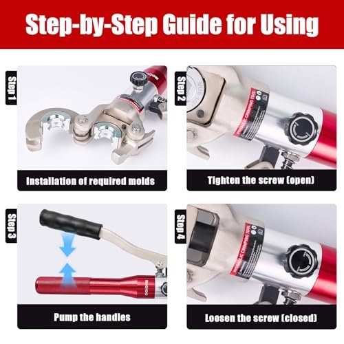 Propress Tool, Hydraulic Pipe Crimping Tool with 1/2, 3/4, 1 Inch Jaw for Copper Tube Press Crimper Pressing Pliers, Pipe Cutter and Deburring Kit