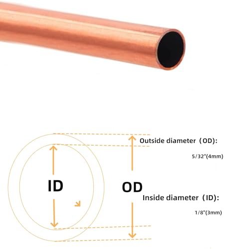 Pure copper tubing 5/32" OD (0.157")×1/8" ID(0.118") x 5 FT seamless hollow T2 copper pipe,Refrigeration Tubing, DIY project(Multiple Sizes)