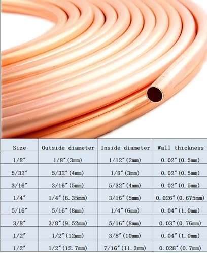 Pure copper tubing 5/32" OD (0.157")×1/8" ID(0.118") x 5 FT seamless hollow T2 copper pipe,Refrigeration Tubing, DIY project(Multiple Sizes)