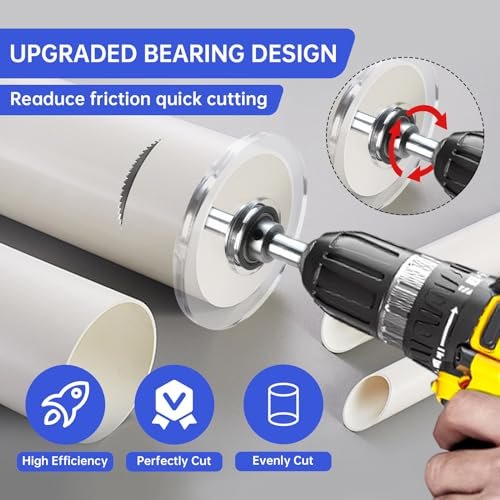 PVC Inside Cutter Tools Kit - Inside Pipe Cutter for PVC Pipe with Adjustable Depth Gauge Guide, 0.37" Hex Shank and 6 PCS HSS Saw Tooth Blades Plumbing Tools Internal Plastic Pipe Cutter Set
