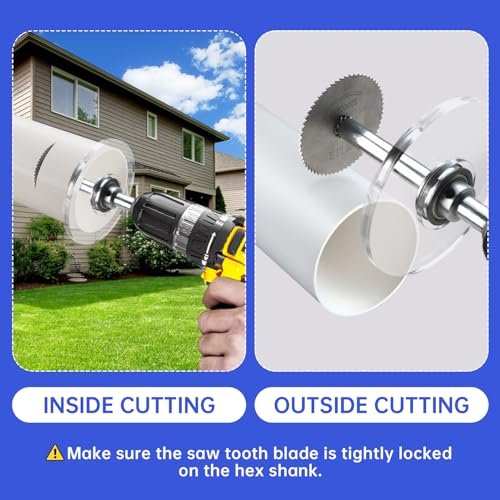 PVC Inside Cutter Tools Kit - Inside Pipe Cutter for PVC Pipe with Adjustable Depth Gauge Guide, 0.37" Hex Shank and 6 PCS HSS Saw Tooth Blades Plumbing Tools Internal Plastic Pipe Cutter Set