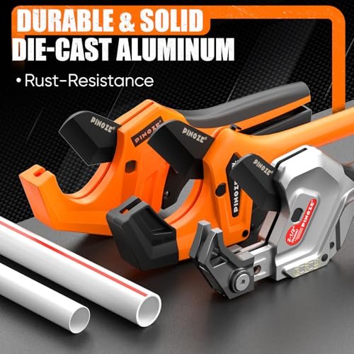 PVC Pipe Cutter, 3-Gear Adjustable Cut up to 2-1/2”, Ratchet Pipe Cutter Tool Heavy-Duty for PVC, PPR, PE, PEX, Plastic Hoses & Plumbing Pipes with Teflon Coated SK5 Blade