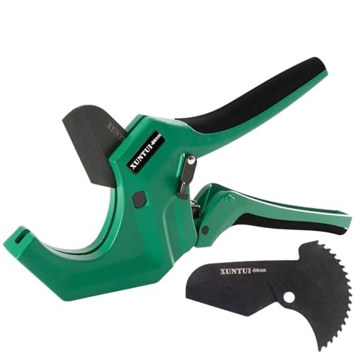 PVC Pipe Cutter for Sch 40 PVC Pipe with extra blade，Ratchet Pipe Cutter Pex Cutting Tool for Cutting PEX, PVC, PPR Plastic Hoses and Plumbing Pipe (Dark Green, OD21/2inch64mm)