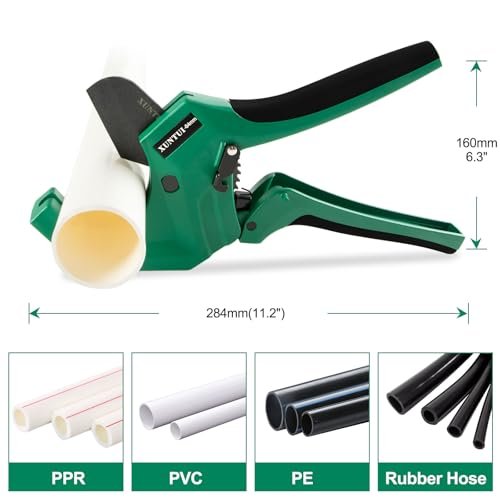 PVC Pipe Cutter for Sch 40 PVC Pipe with extra blade，Ratchet Pipe Cutter Pex Cutting Tool for Cutting PEX, PVC, PPR Plastic Hoses and Plumbing Pipe (Dark Green, OD21/2inch64mm)