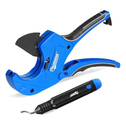 PVC Pipe Cutter, Up to 2-1/2", Ratchet Pipe Cutter Heavy-Duty, Pex Cutting Tool for Cutting PEX, PVC, PPR Plastic Hoses and Plumbing Pipe with Deburring Tool